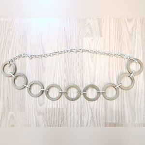 MATTE DISC Link Chain Belt With O-rings.  Brown & Silver.  Womens.
